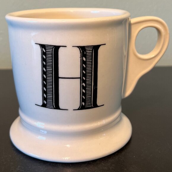 Anthropologie Letter H Monogram Initial Shaving Style Pedestal Base Mug Cup - Picture 1 of 9
